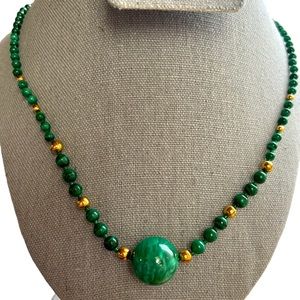 Malachite and Gold Accent Barrel Clasp Necklace
